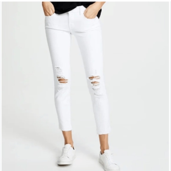 NWT JBRAND WOMENS CROPPED LOW RISE DENIM WHITE JEANS SZ 27 DISTRESSED ANKLE - Picture 1 of 5